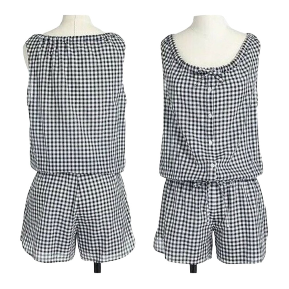 J. Crew Navy and White Gingham Romper Sz. Medium Light weight Brand New